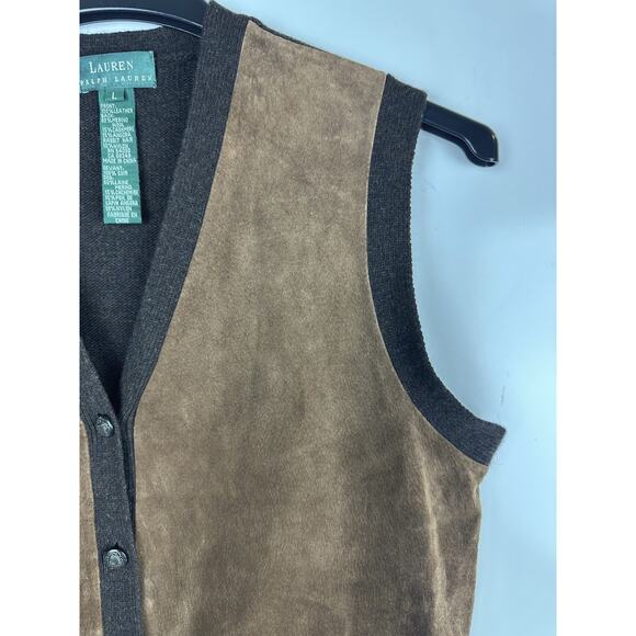 Lauren Ralph Lauren Suede Leather Vest Equestrian Women's Large Wool Cashmere - Picture 6 of 11